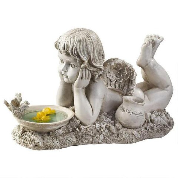 Summertime Reflections Cherub Garden Statue Bird Feeder Statuary